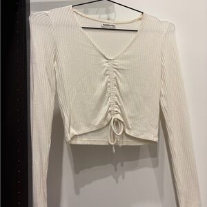 Reformation Cream Ruched Crop Top